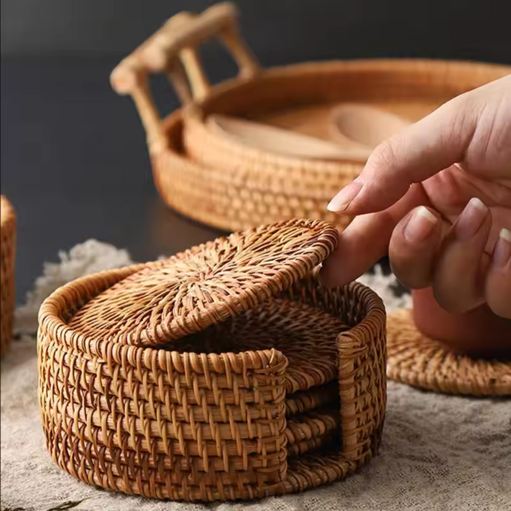 Handgefertigte Rattan-Untersetzer im 6er-Set