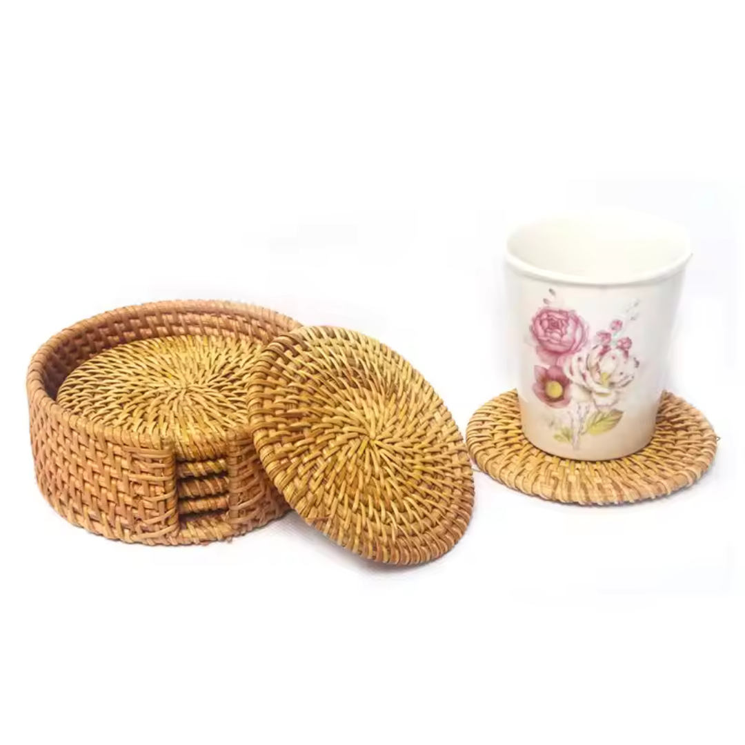 Handgefertigte Rattan-Untersetzer im 6er-Set – Ansicht 7