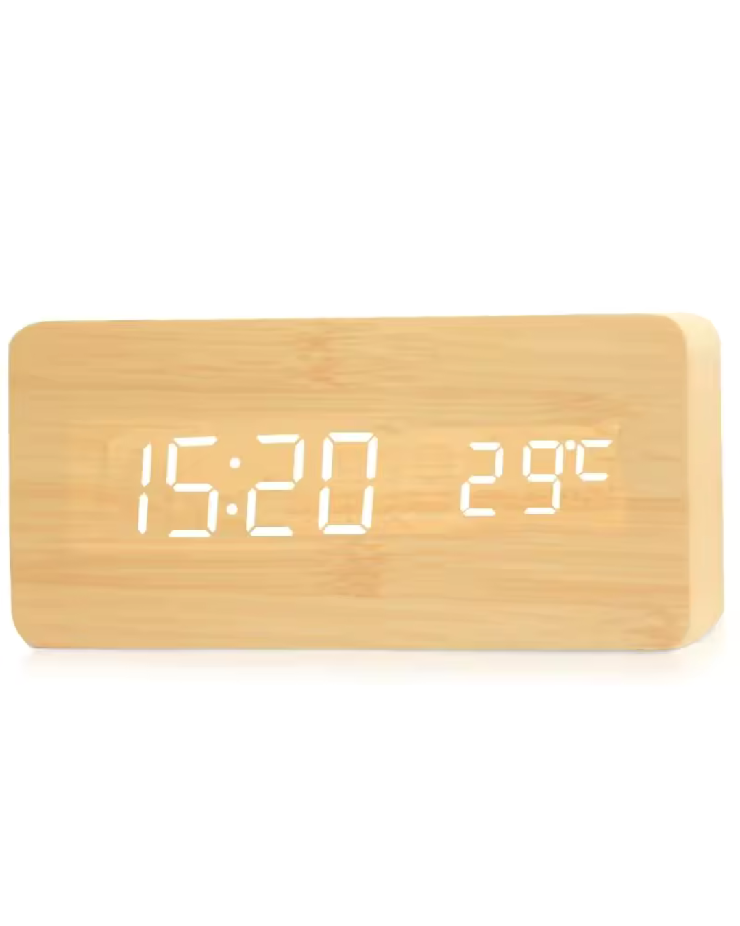 Digitaler Holzwecker mit LED-Anzeige – Beige