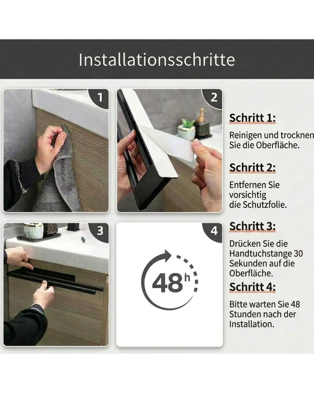 Edelstahl-Handtuchhalter ohne Bohren – Ansicht 8