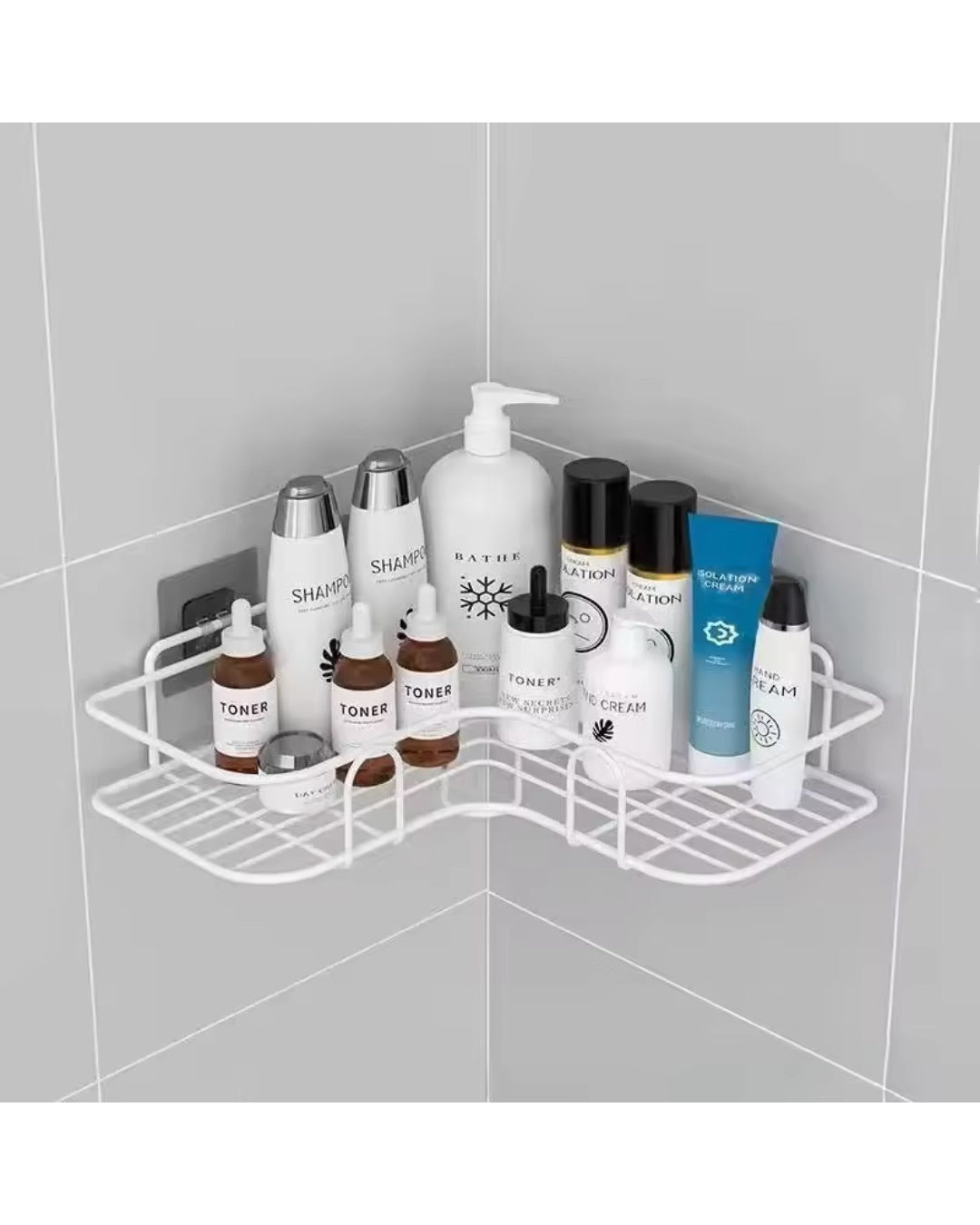 Badezimmer-Eckregal aus Metall ohne Bohren – Weiß