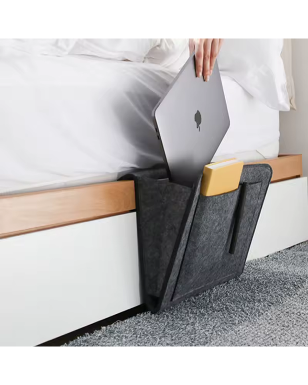 Filz-Bett-Organizer zum Einhängen am Bett – Grau