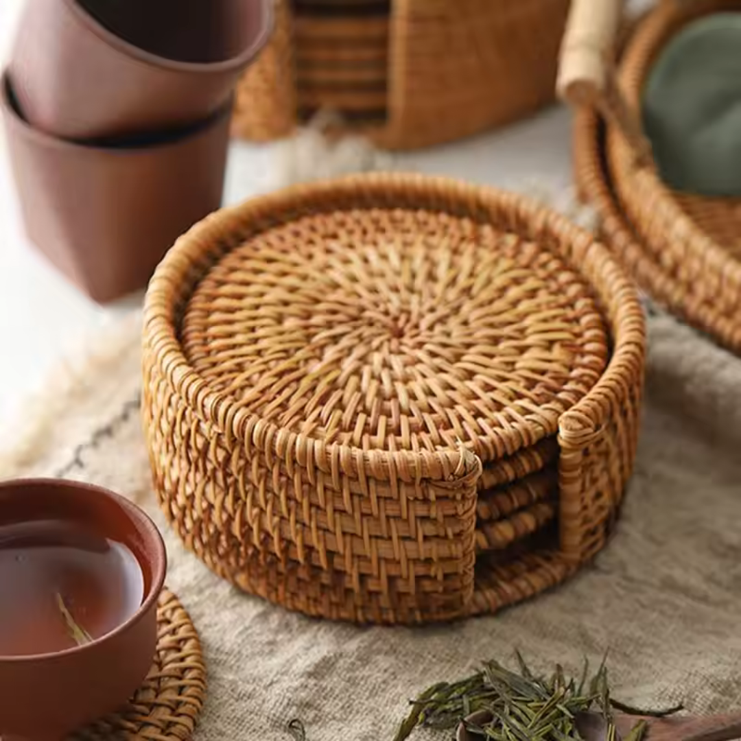 Handgefertigte Rattan-Untersetzer im 6er-Set – Ansicht 2