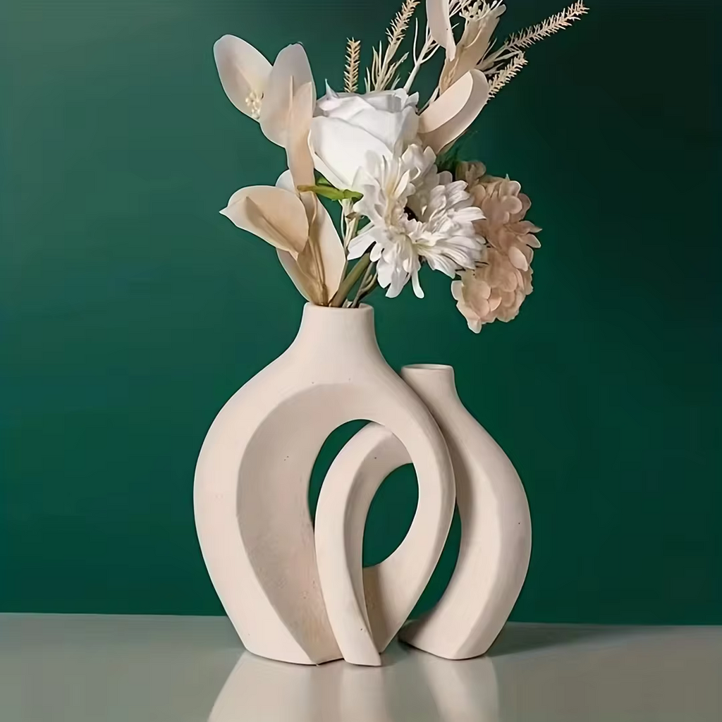 Keramikvasen im 2er-Set mit Loch-Design – Ansicht 2
