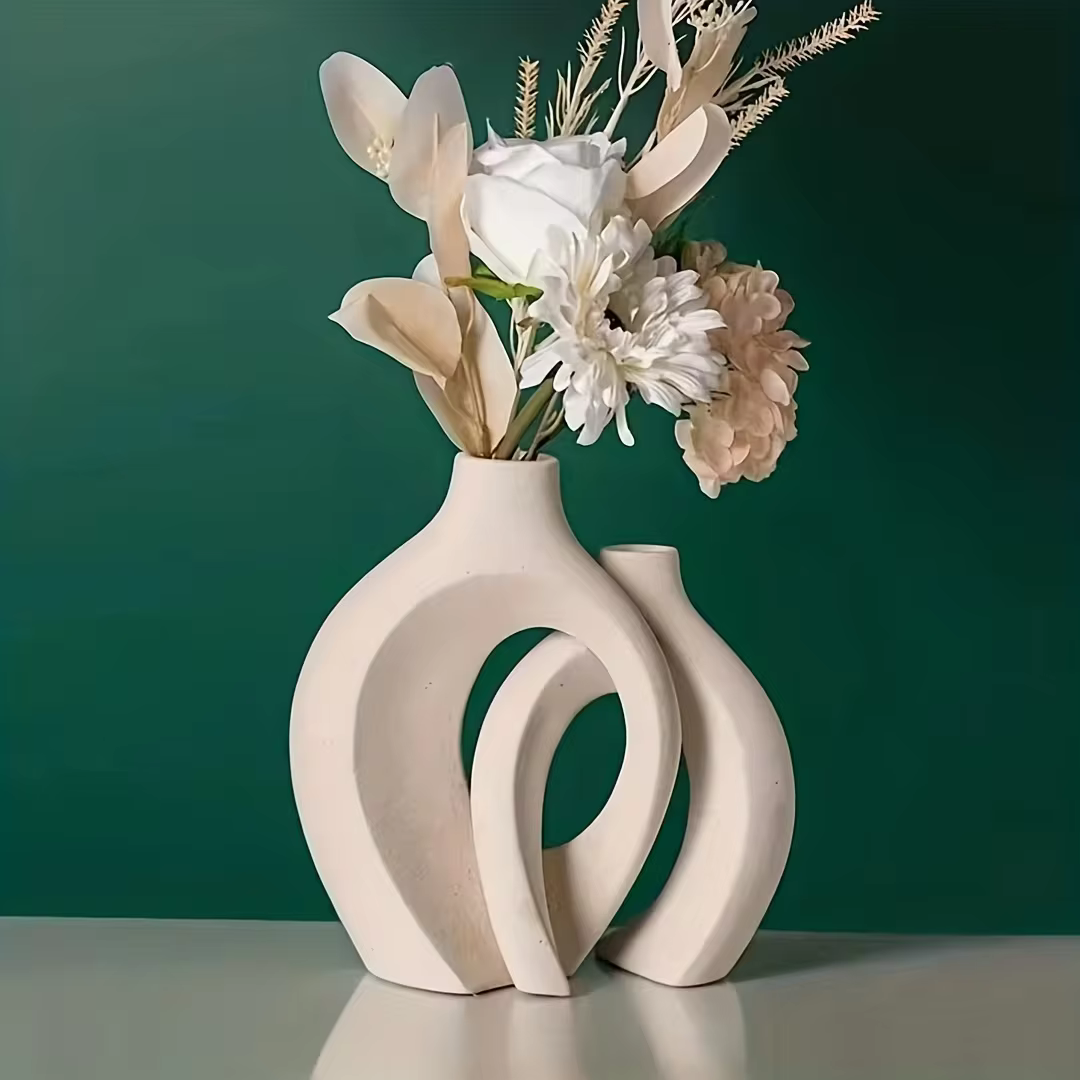 Keramikvasen im 2er-Set mit Loch-Design – Ansicht 2