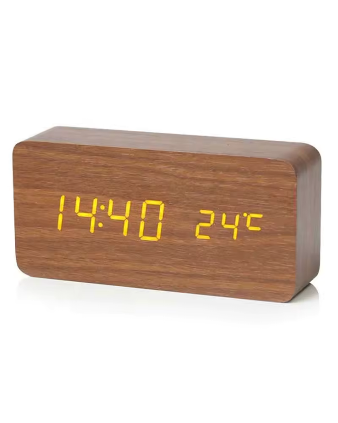 Digitaler Holzwecker mit LED-Anzeige – Braun