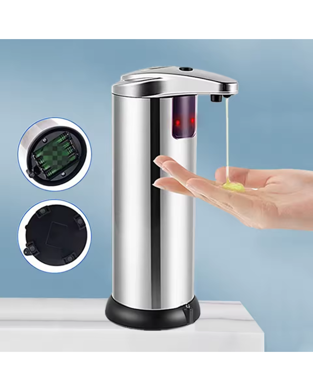 Automatischer Seifenspender aus Edelstahl mit Sensor – Ansicht 3