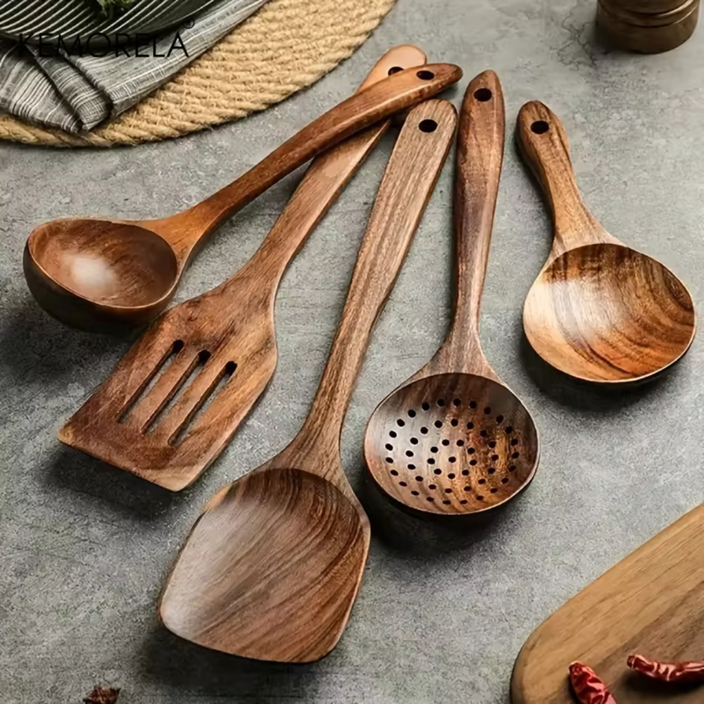 Küchenutensilien aus Teakholz im 5er-Set – Ansicht 7