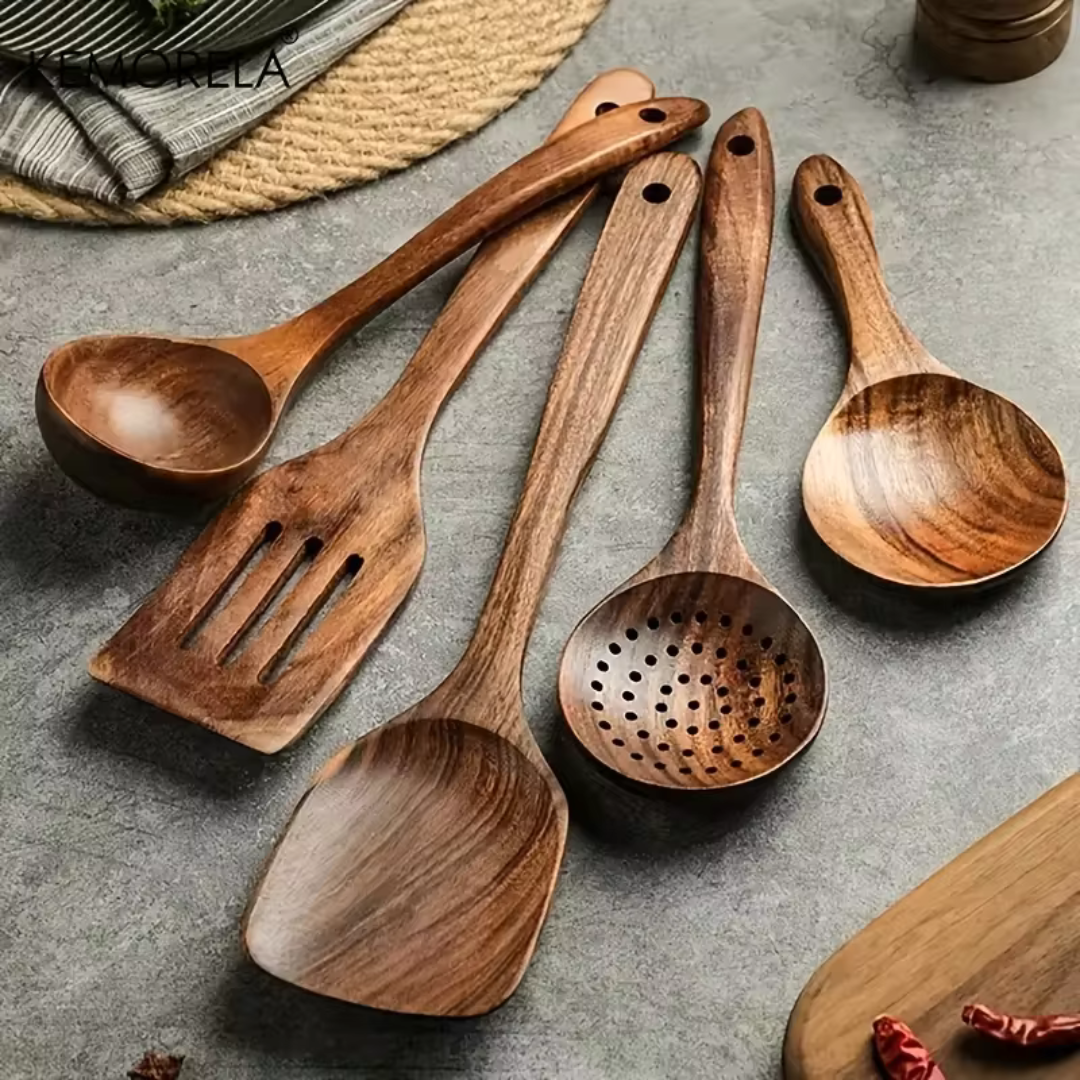 Küchenutensilien aus Teakholz im 5er-Set – Ansicht 7