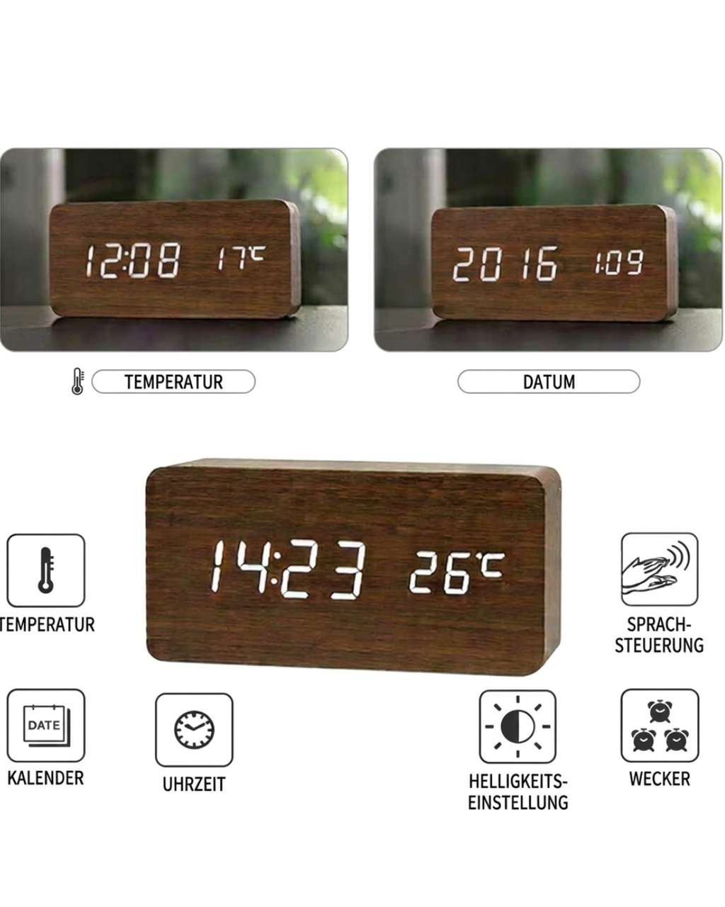 Digitaler Holzwecker mit LED-Anzeige – Ansicht 7