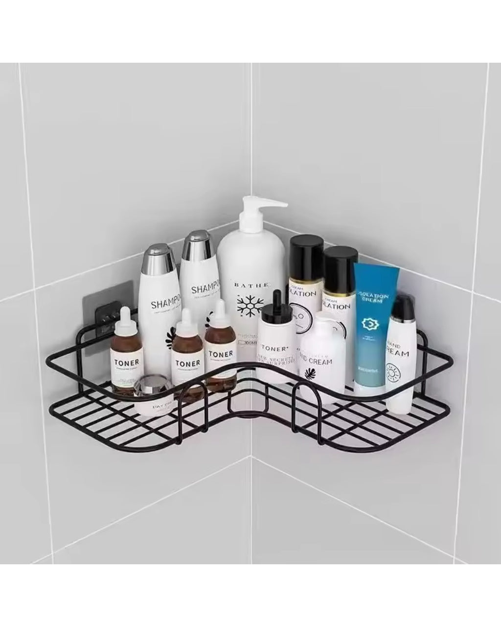 Badezimmer-Eckregal aus Metall ohne Bohren – Schwarz