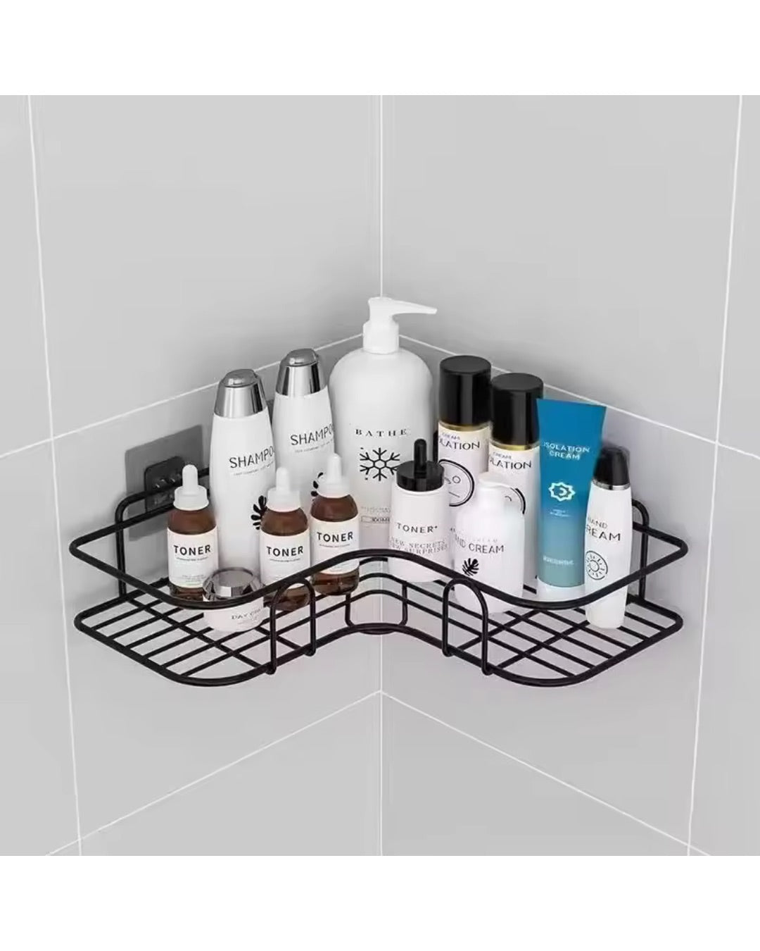 Badezimmer-Eckregal aus Metall ohne Bohren – Schwarz
