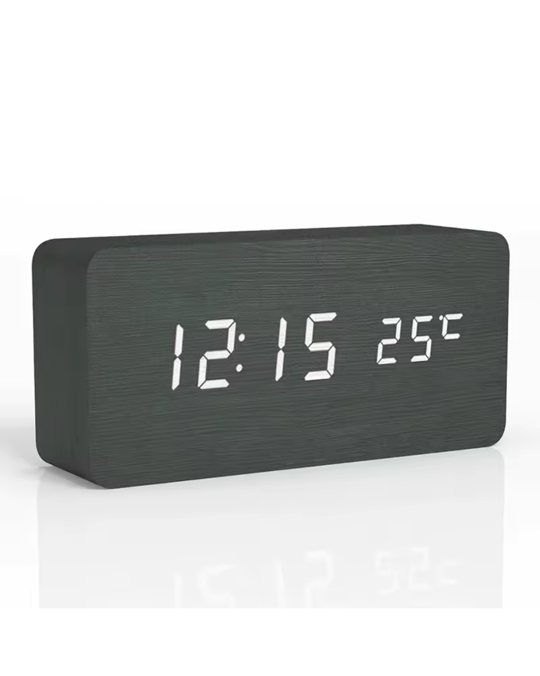 Digitaler Holzwecker mit LED-Anzeige – Schwarz