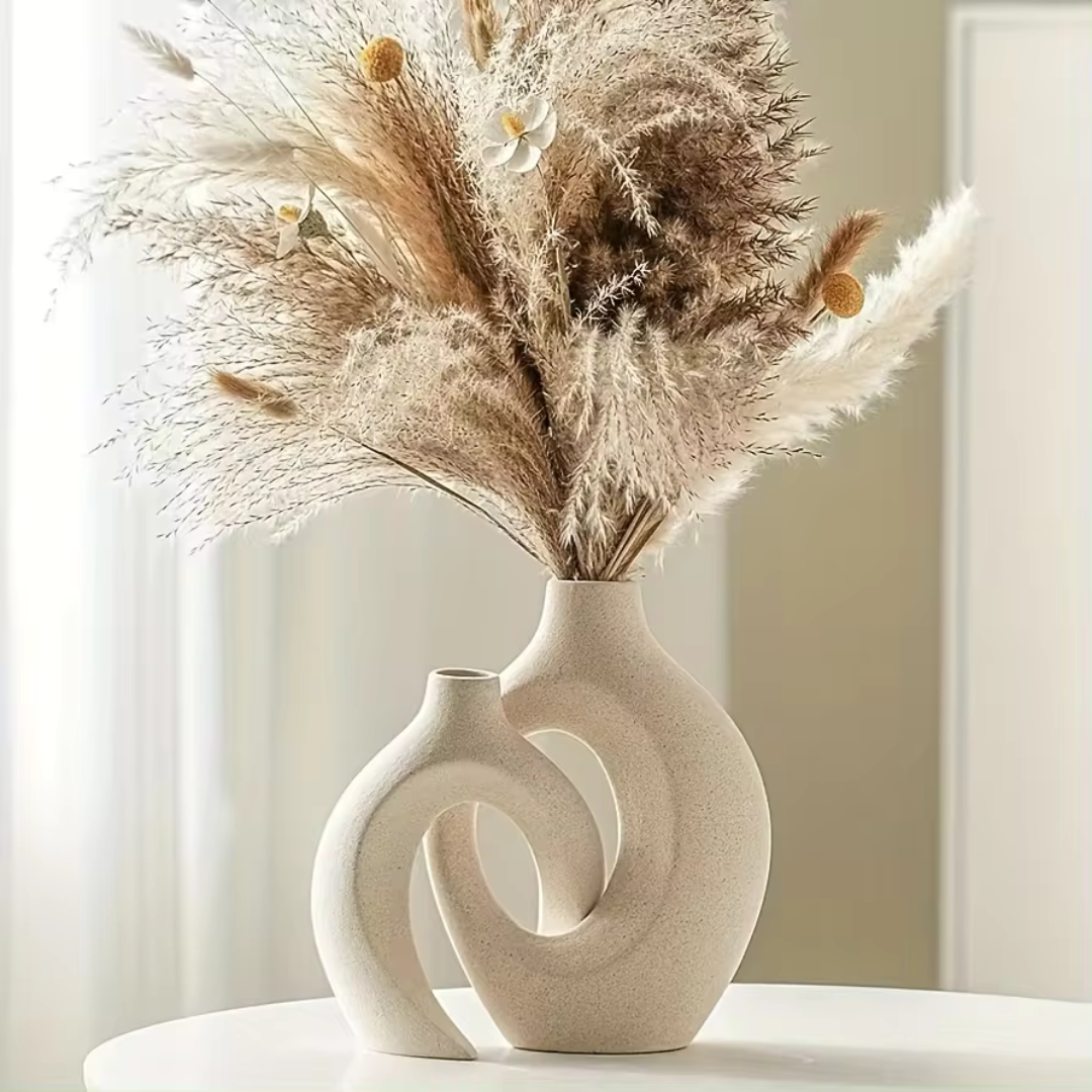 Keramikvasen im 2er-Set mit Loch-Design – Beige