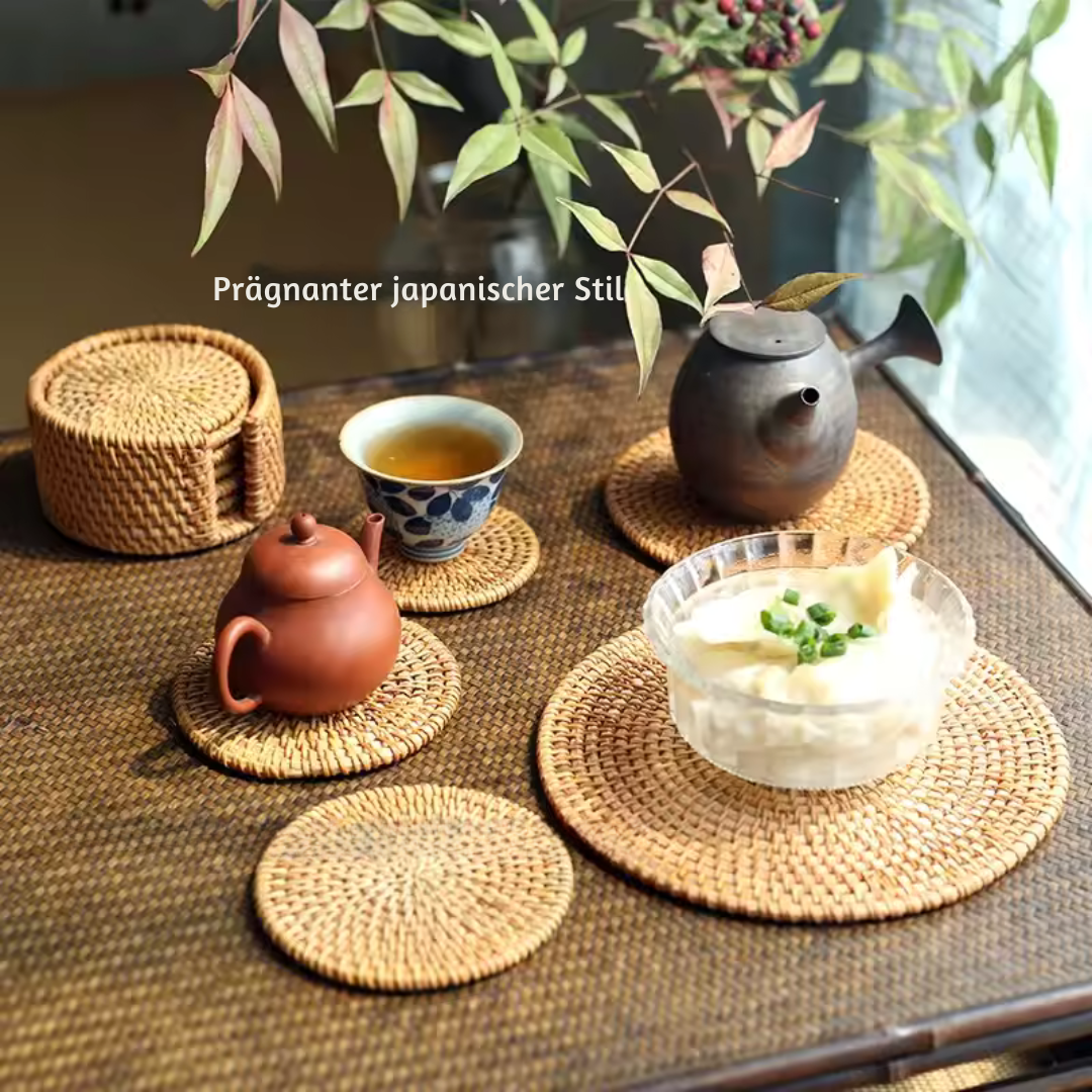 Handgefertigte Rattan-Untersetzer im 6er-Set – Ansicht 5