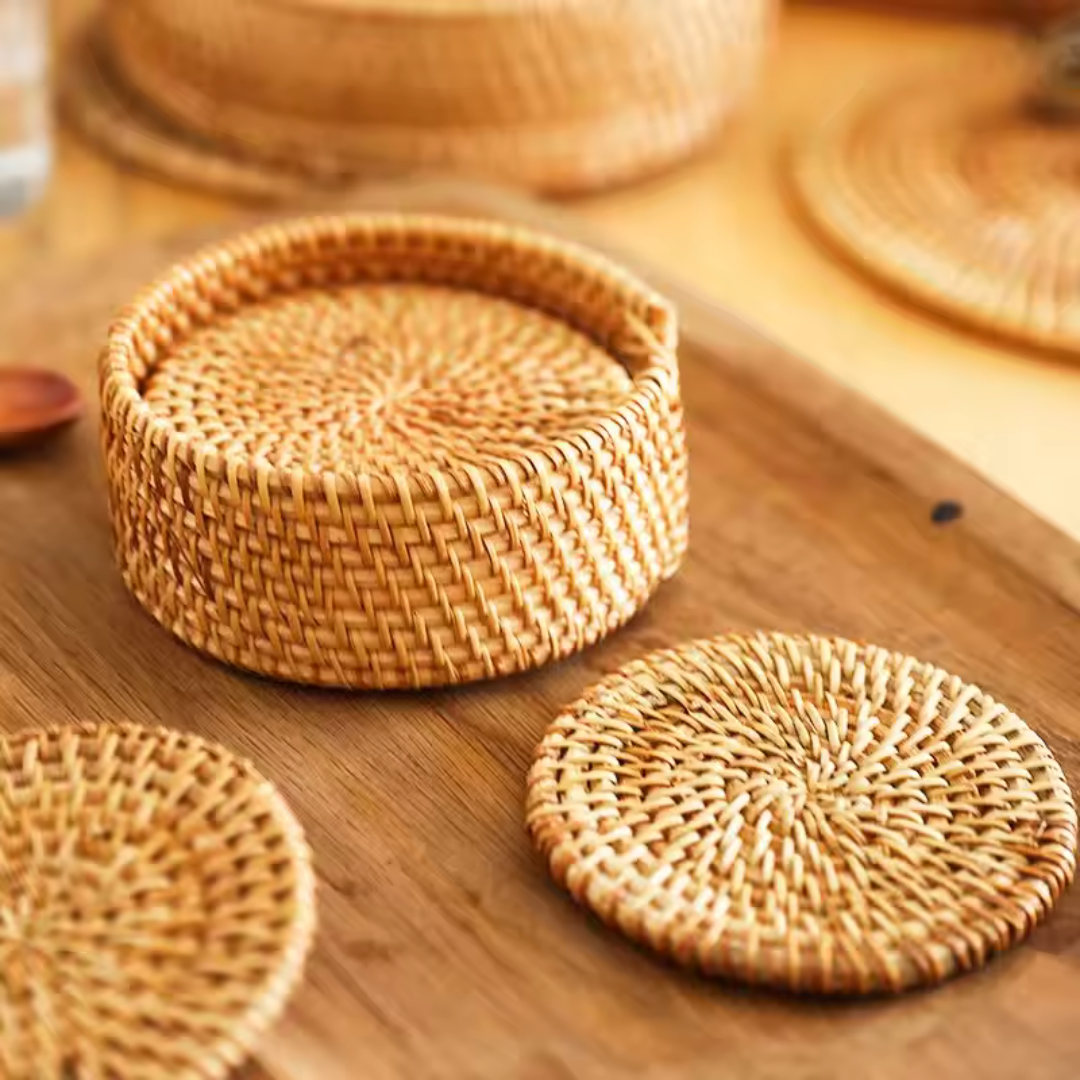 Handgefertigte Rattan-Untersetzer im 6er-Set – Ansicht 3