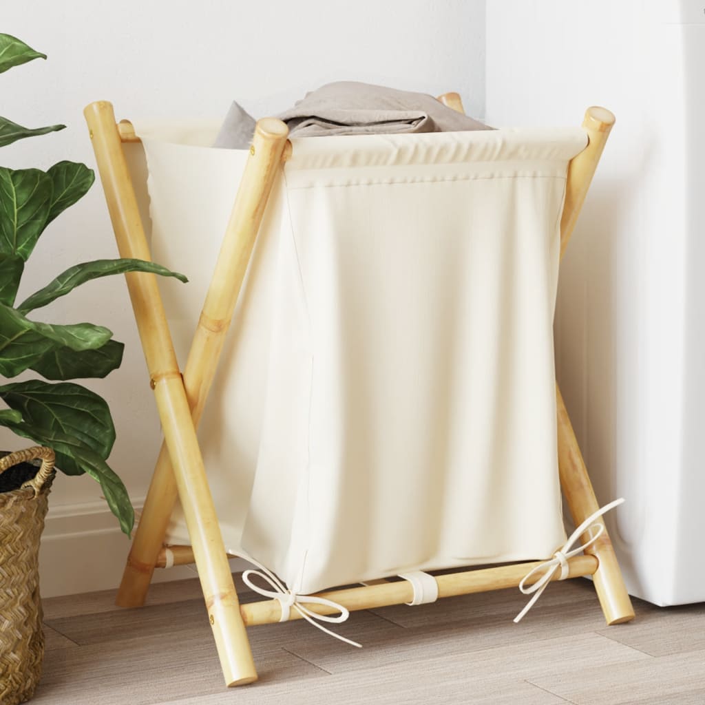 Wäschekorb aus Bambus in Cremeweiß, Größe 45 × 55 × 63,5 cm